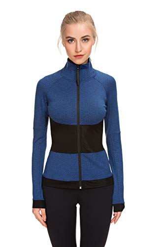 WOSALBA Womens Running Gym Active Yoga Workout Wear Jacket Full Zip Up Stand Collar with Back Pocket