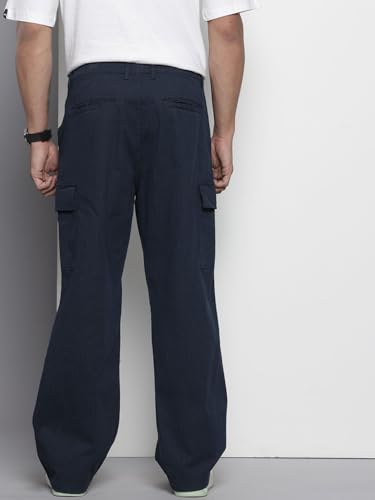 Image of The Indian Garage Co Men Relaxed Fit Geometric Print Mid-Rise Stretchable Cargos