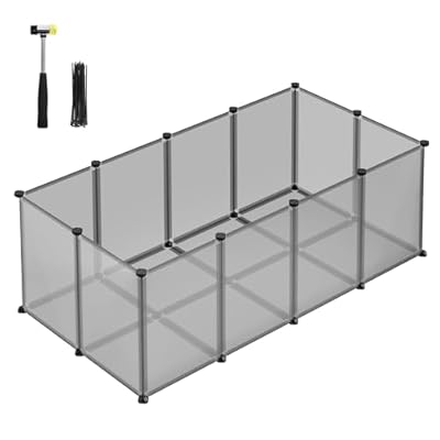 SONGMICS Pet Playpen with Floor, Small Animal Enclosure, DIY Plastic Cage, Indoor Run for Hamsters, Rabbits, Hedgehogs, Guinea Pigs, 125 x 63 x 42 cm, Grey LPC001G01