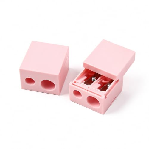 Image of Dual Hole Cosmetic Pencil Sharpener 2 Pack, Multi-Size Sharpener for Lip, Eye and Brow Pencils, Compact Travel Makeup Tool with Integrated Cleaning Pick