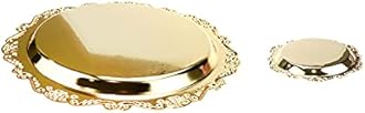 Quluxe Vintage Round Metal Food Serving Tray, 2 Pcs Reusable Decorative Appetizer Platter for Kitchen, Party, Centerpiece Display- Gold (4 Inch+10 Inch)