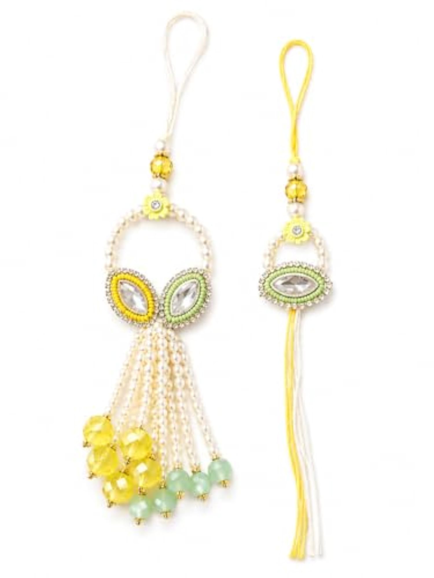 Premium Handmade Pearl Rakhi Set for Brother and Bhabhi