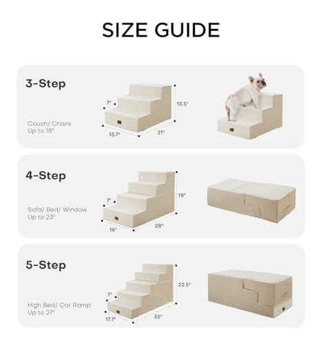 Made4Pets Dog Stairs for Small Dogs, Extra Wide Dog Steps for Bed Couch Sofa and Chair, 35D Foam Pet Steps for Small Dogs and Cats(Up to 40lbs), Non-Slip Bottom Pet Stairs, Beige, 3 Steps - Image 4