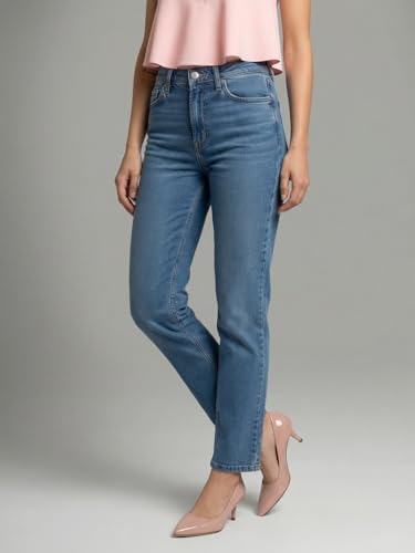 Image of Urbano Fashion Women's High Rise Straight Fit Washed Jeans Non-Stretchable