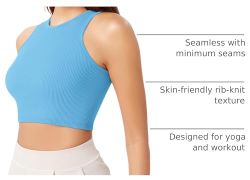 Image of ODODOS 3-Pack Seamless Crop Tank for Women Ribbed Soft High Neck Cropped Tops