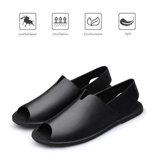 Men's Leather Vcutout Fish Mouth Flat Roman Sandals Comfortable Breatheable Open Toe Soft Sole Summer Dual Use Slip On Beach Water Sandals for Outdoor Casual Driving Walking4
