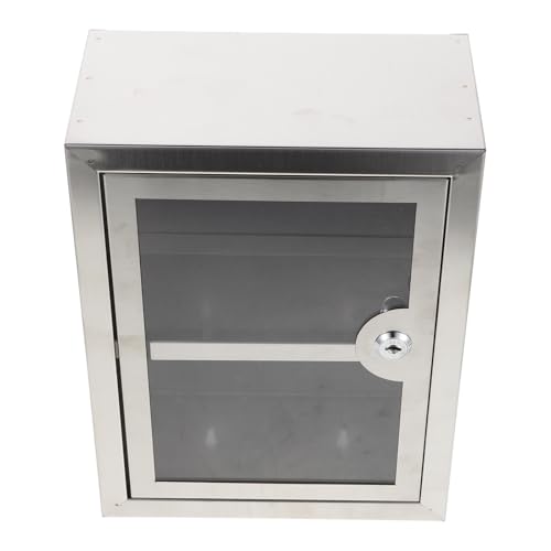 Boîte de rangement verrouillable en acier inoxydable argenté double couche - 2