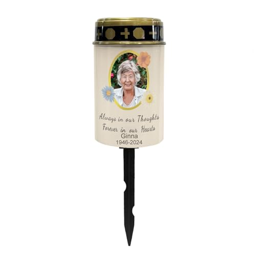 Image of Personalized Photo Candle Solar Power Grave Lights for Cemetery Waterproof LED Candles Lantern Gravesite Decorations Cemetery Outdoor Memorial Flameless Candles