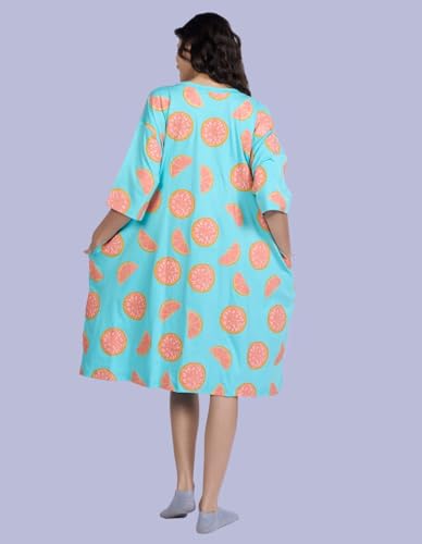 Image of LAMA STORE Women's Printed Oversized T-Shirt Dress, Cotton, 3 /4 Sleeve Length, Casual Loose Fit, Comfort Wear Extra Comfy Oversized Printed Pocket T-Shirt Dress