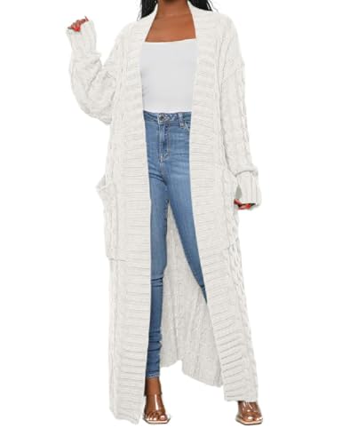 A ADILACA White Cardigan for Women, Stylish Cable Knit Dual