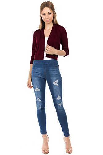 Image of Cielo Women's Soft Solid Open Front 3 /4 Sleeve Sweater Cardigan