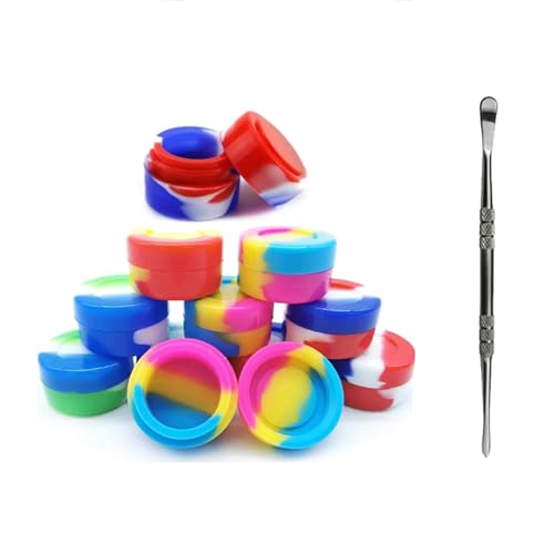 BMTick Contenitori in silicone per crema e trucco, 2 ml (22 mm x 18 mm) con strumento in metallo, confezione da 10