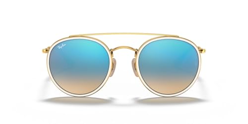 Ray-Ban Unisex RB3647N Double Bridge Round Sunglasses, Gold/Brown Gradient Mirrored Blue,...