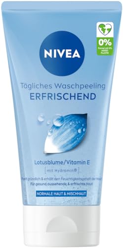Nivea Scrub per il lavaggio quotidiano rinfrescante, esfoliante senza microplastica con vitamina E per una pulizia profonda del viso, rinfrescante peeling viso per pelli normali e miste (150 ml)