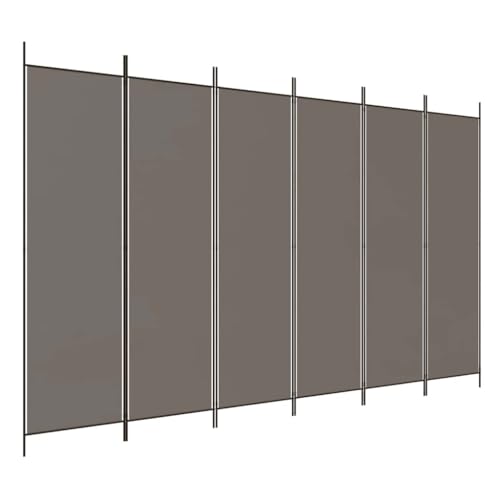 vidaXL Biombo 6 Paneles 300x200 cm, Tela de poliéster y Estructura de Hierro, Antracita, Pantalla Plegable, Separador móvil para Dormitorio y Oficina, Decoración hogar