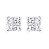 Tolldek Pendientes de oro blanco de 9 K/14 K/18 K, blanco laboratorio creado con diamantes clásicos joyas para mujer pendientes de corte cuadrado, joyas reales para mujer Au 750/585/375, Oro blanco