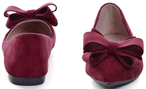 Image of SAILING LU Womens Bowknot Ballet Flats Pointy Toe Suede | Casual Flat Shoes, Dressy Wear to Work, Moccasins, Slip-Ons