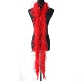 Boa de plumas, 2M ribete de plumas de avestruz, bufanda decorativa chal para camisa de vestir, accesorios de sombrero superior, artesanía (rojo)