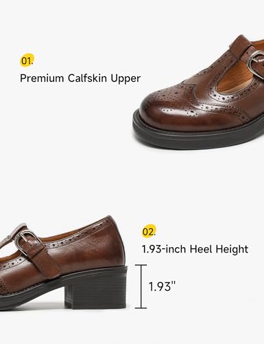 Image of BEAU TODAY Oxford Shoes for Women, Mary Jane Shoes for Women T Strap Leather Wingtip Brogue, Chunky Heel Comfortable Non Slip Dress Work Shoes