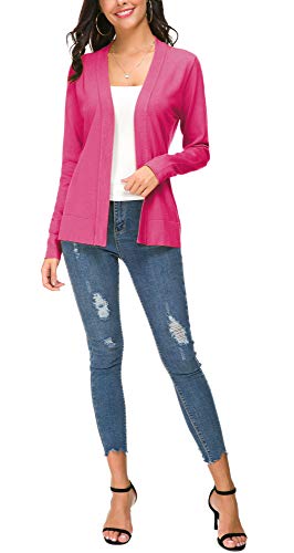 Women's Knit Cardigan Open Front Sweater Coat Long Sleeve (Xl, Rose) #TOP6