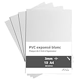 10 feuilles A4 en PVC expansé blanc 3 mm d'épaisseur | Format A4 (21 x 29,7 cm) | Plaques en Plastique expansé pour travaux manuels