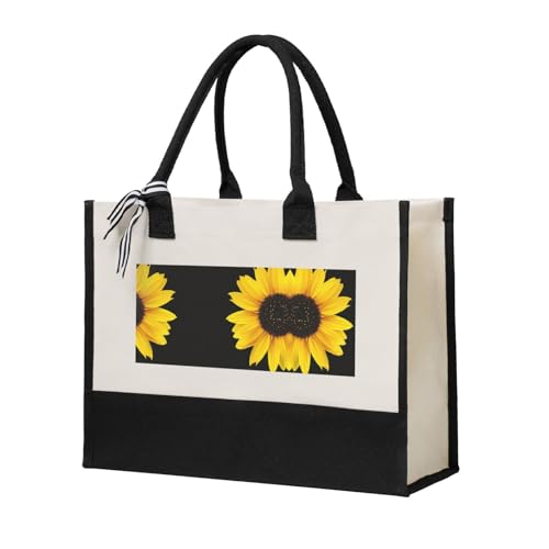 Liulannq Bolso de mano elegante con diseño de girasol y flores silvestres para mujer, con costuras de lona