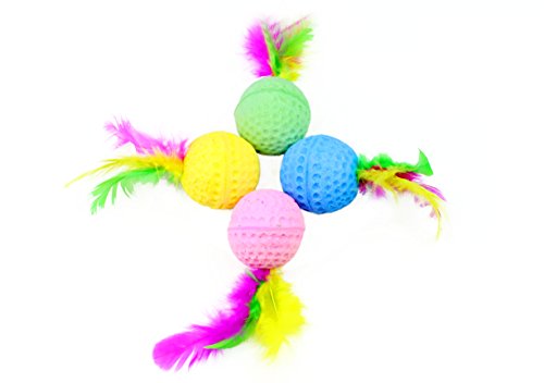 Nargos 1.5 Dia Colorful Golf Sponge Foam Balls Cats Toys With Feathers(4 Pack) #TOP2