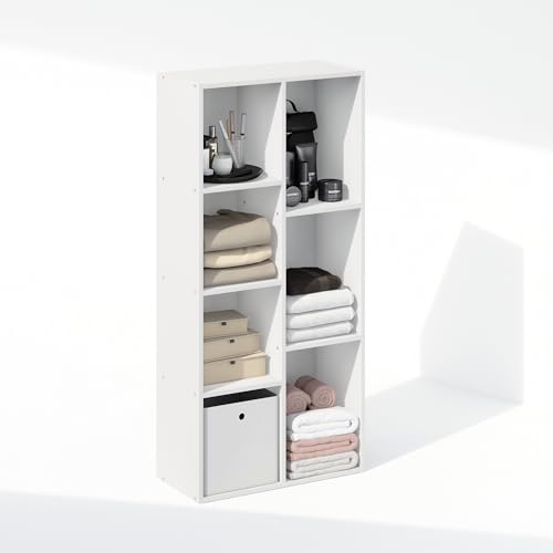 Image of Furinno Reed Closet Organizers and Storage, 7-Cube Closet Organizer, Open Shelf Closet Storage, for Wardrobe, Bedroom, Living Room, White