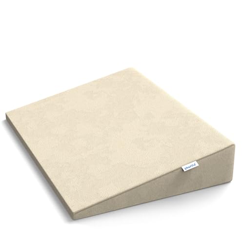 Image of Cherilo Half Size Elevated Wedge Pillow for Baby Crib & Mattress, Helps to Elevate Baby for Acid Reflux, Colic, GERD, Heat Burn & Vomiting | 19 inch x 13.5 inch x 3 inch | - with Removable Velvet Cover - Cream