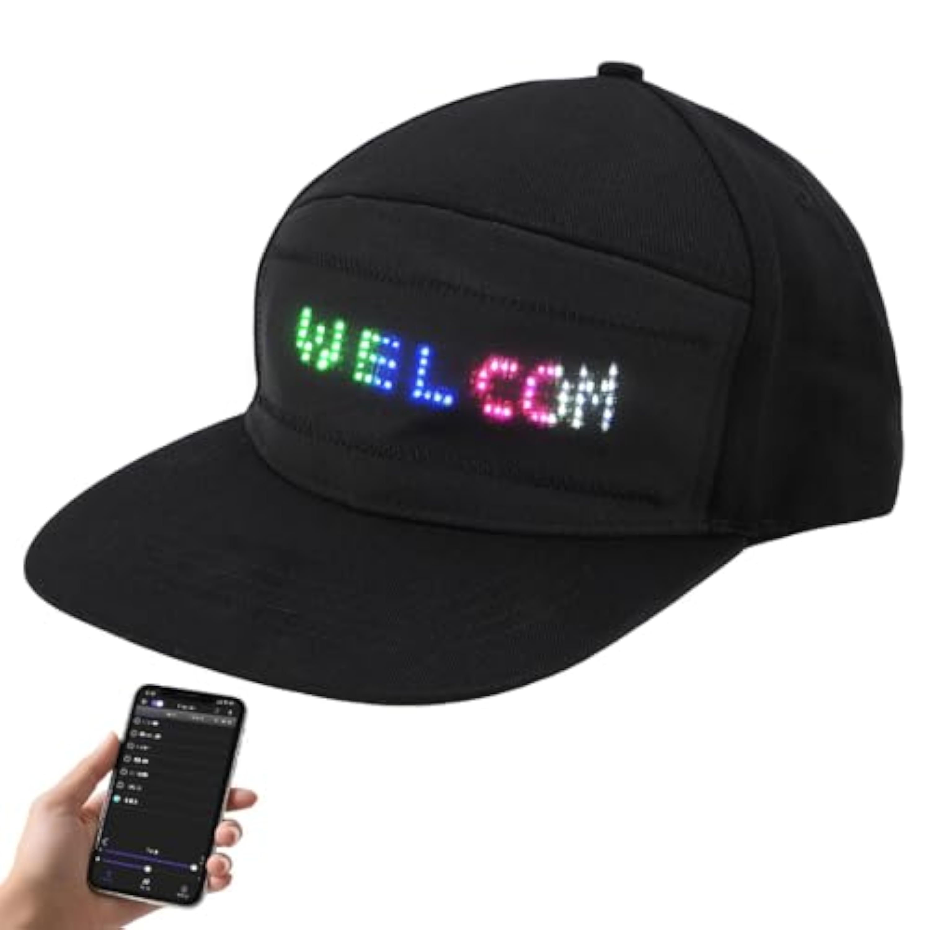 Gorra LED Programable con Control de Aplicación, Sombrero Colorido Editable para Conciertos Al Aire Libre, Carnavales (sombrero negro)
