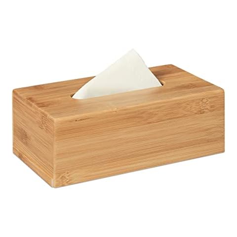 Relaxdays Bamboo Tissue Box 7.5 x 24 x 12 cm with Removable Bottom Natural Wooden Tissue Holder for Standard Tissue Paper and Wipes Boxes, Rectangular Tissue Dispenser, Natural Cover