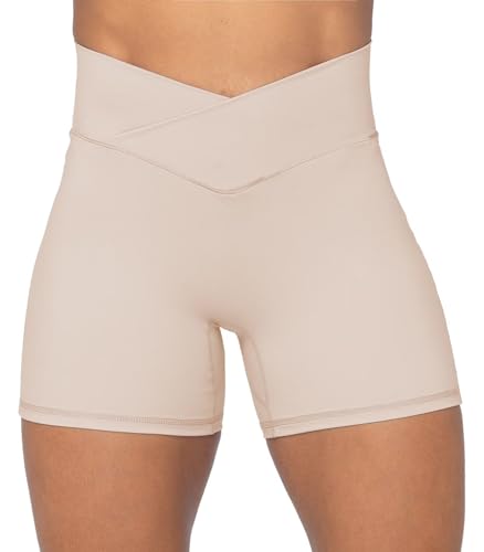 Image of Sunzel Crossover Biker Shorts for Women, No Front Seam V High Waist Yoga Workout Gym Shorts with Tummy Control | 4 Or 6-Inch Inseam, High Waisted, Tummy Control, Crossover Waist, Buttery Soft, No Front Seam, Squat Proof, Compression