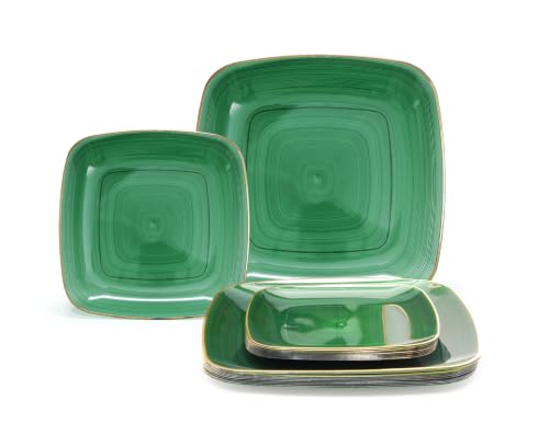 " OCCASIONS " 100 Plates Pack,(50 Guests) Premium Wedding Party Disposable Plastic Plates Set -50 x 10'' Dinner + 50 x 7'' Salad/Dessert (Belize Square in Green & Gold)
