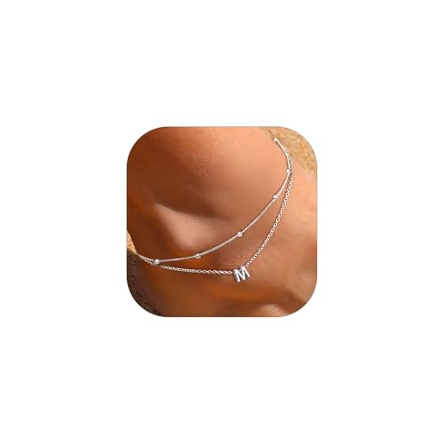 Image of ChicSilver Ankle Bracelets for Women Waterproof, 925 Sterling Silver Initial Anklets for Women, Adjustable Dainty Layered Anklet Beach Jewelry for Women Mom Wife Friend