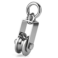 Umlenkrolle Stahlseil, 360° Drehring SUS304 Edelstahl Heberingrolle, 40mm U-förmiges Laufrad Hängerad für 8mm Seile Stahlseil, Tragkraft 200kg, 34-Rad-Kleinlager Industriezubehör