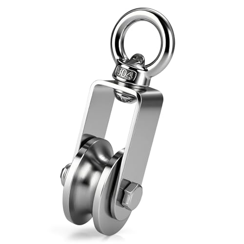 Umlenkrolle Stahlseil, 360° Drehring SUS304 Edelstahl Heberingrolle, 40mm U-förmiges Laufrad Hängerad für 8mm Seile Stahlseil, Tragkraft 200kg, 34-Rad-Kleinlager Industriezubehör