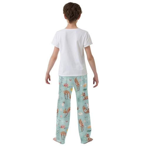 Deers Bunny Floral Boys Long Pants Soft Trousers Elastic Waist Kids Lounge Bottoms with Pockets S-XL3