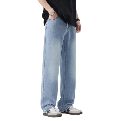 Men's Summer Lyocell Korean Loose Straight Jeans Washed Retro Solid Color Pants