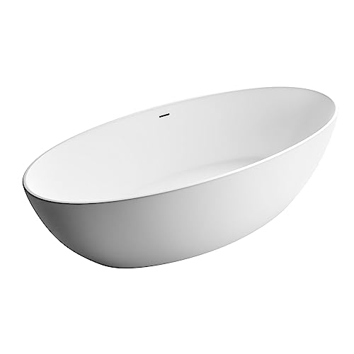 BERNSTEIN - Baignoire îlot ovale Blanc mat Acrylique + Bonde et trop plein, 270L - 186x88x60cm (lxLxH) - TERRA