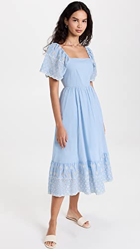 English Factory Women's Embroidered Midi Dress With Scalloped Hem Light Blue #TOP1
