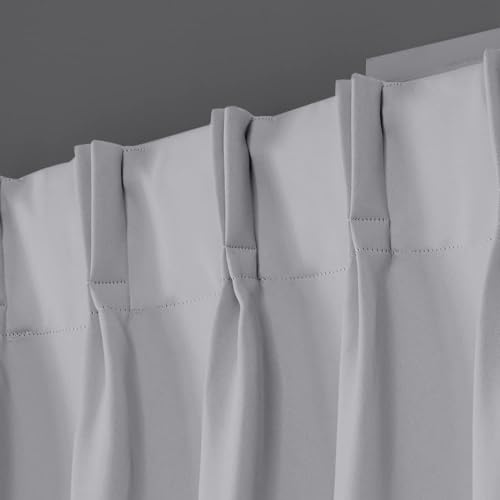 Image of 100% Blackout Double Pinch Pleat Curtains, Linen, Thermal Insulated, 2 Panels, Solid,(Silver)