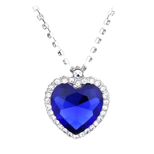 HEYU Love Heart Crystal Necklace for Women Royal Blue Faceted Glass Pendant 20 Adjustable Tennis Chain Hypoallergenic Alloy Jewelry Romantic Gift for Wife Mom Sister Daughter for Holidays