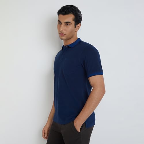 Image of Raymond Men Modern Fit Solid Pattern Pure Cotton Polo Neck Half Sleeve Casual T-Shirt