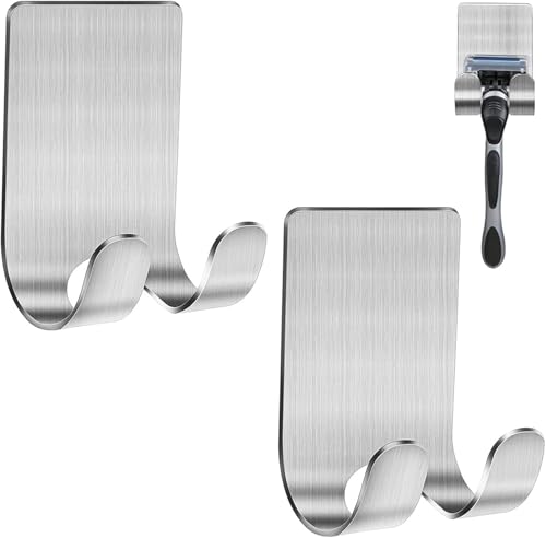 2'li Paslanmaz Çelik Metal Banyo Jilet ve Traş Bıçağı Tutucu, Kendinden Yapışkanlı, Çift Askılı, Delme Gerektirmez, Su Geçirmez, Nemli Ortama Dayanıklı, Fayans, Mermer, Cam, Ahşap Uyumlu