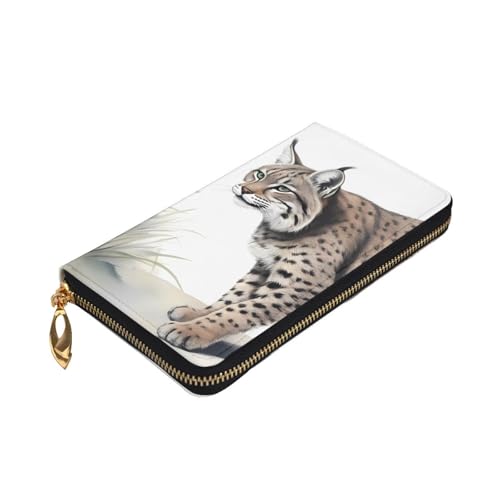 Leather Wallet 7.48 x 4.13 in - Stylish and Durable Wallet for Women with Multiple Compartments and Zipper Design Wild bobcat Prints3