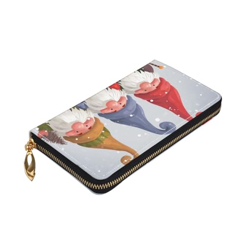 Christmas Winter Gnomes Women Wallets Leather Zip Around Clutch Purses Waterproof Credit Card Holder With Phone Holder Ladies Travel Coin Purse3