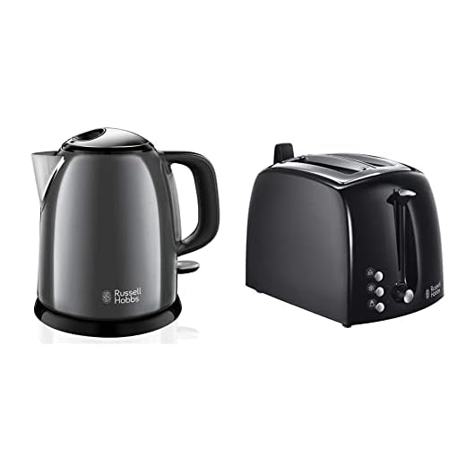 Russell Hobbs Textures Plus - Tostadora (2 Ranuras Anchas, de Plástico con Detalles Acero Inox, Negro) - ref. 22601-56 + Colours Plus - Hervidor de Agua Eléctrico Pequeño