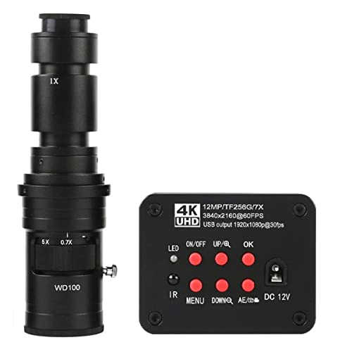 Microscope 12MP 4K 1080P USB Industrial TF Video Video Microscope Camera, 180X 300X 200X 500X Mount Lens(with 500x)