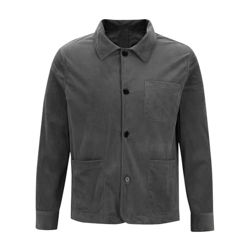 RKaixuni Corduroy Jackets Men's Casual Button Down Shirts Long Sleeve Shacket Jacket with Pockets Outerwear Fashion Clothes Gray - Image 4
