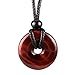 Circle Donut Pendant Semi Precious Stone Crystal Necklace - Red Tiger Eye Healing Gemstone Amulet